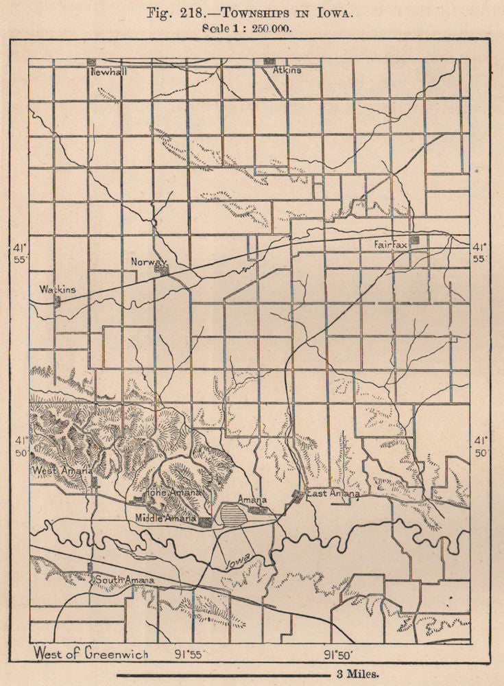 Townships in Iowa. United States 1885 old antique vintage map plan chart